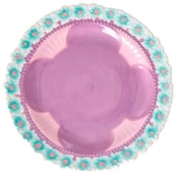 Rice Ceramic Lunch Plate With Embossed Flower Design - Plate